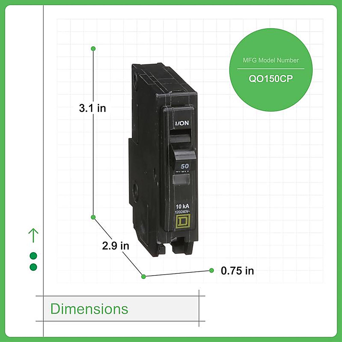 Square D - QO150CP - QO 50 amps Plug In Single Pole Circuit Breaker