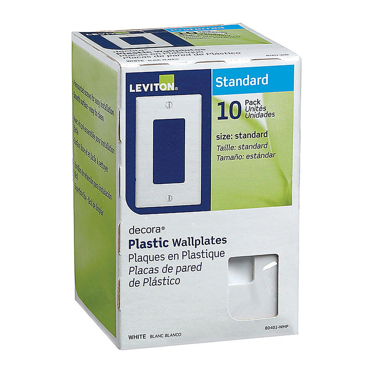 Leviton - 80401-WMP - Decora White 1 gang Thermoset Plastic GFCI/Rocker Wall Plate - 10/Pack