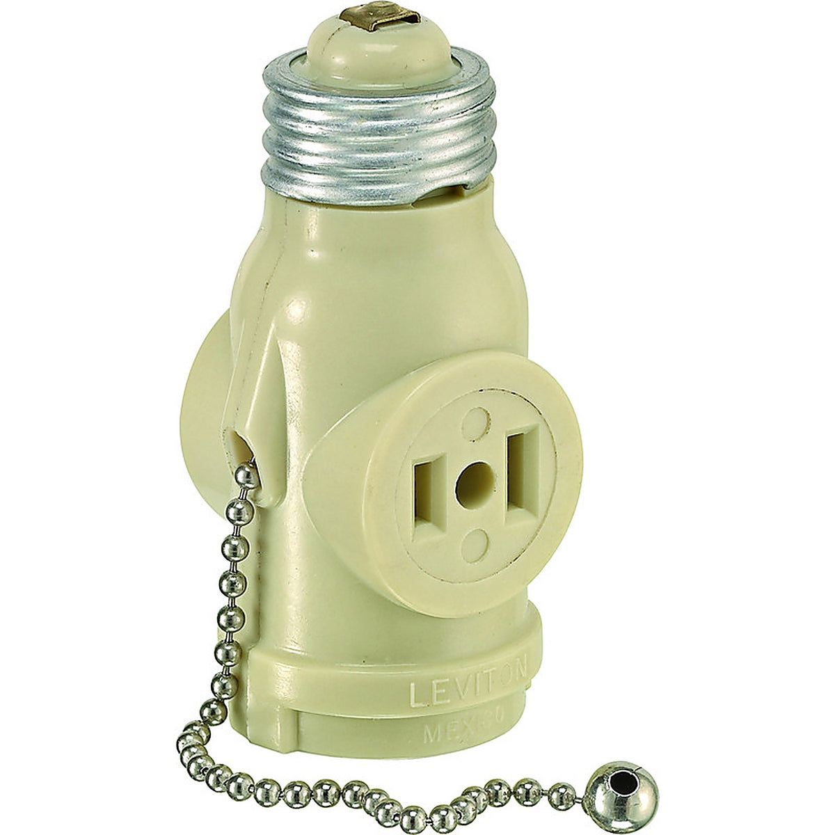 Leviton - 01406-00I - Plastic Medium Base Lampholder w/Outlet & Pull Chain - 1/Pack