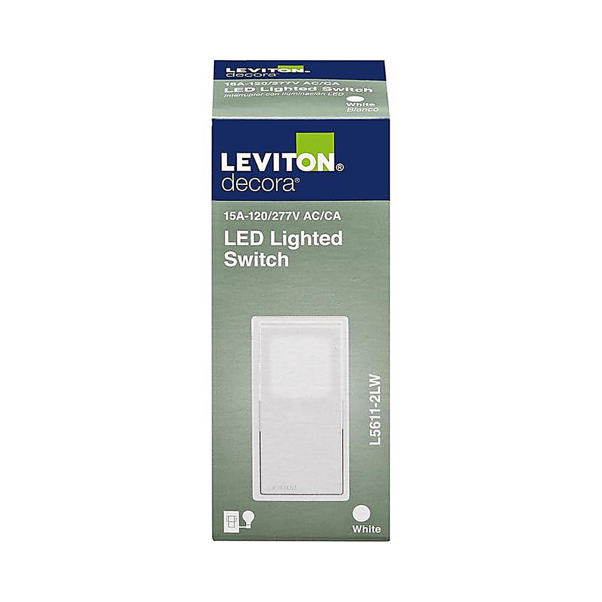 Leviton - L5611-2LW - Decora 15 amps Single Pole Rocker Illuminated Switch White 1 pk