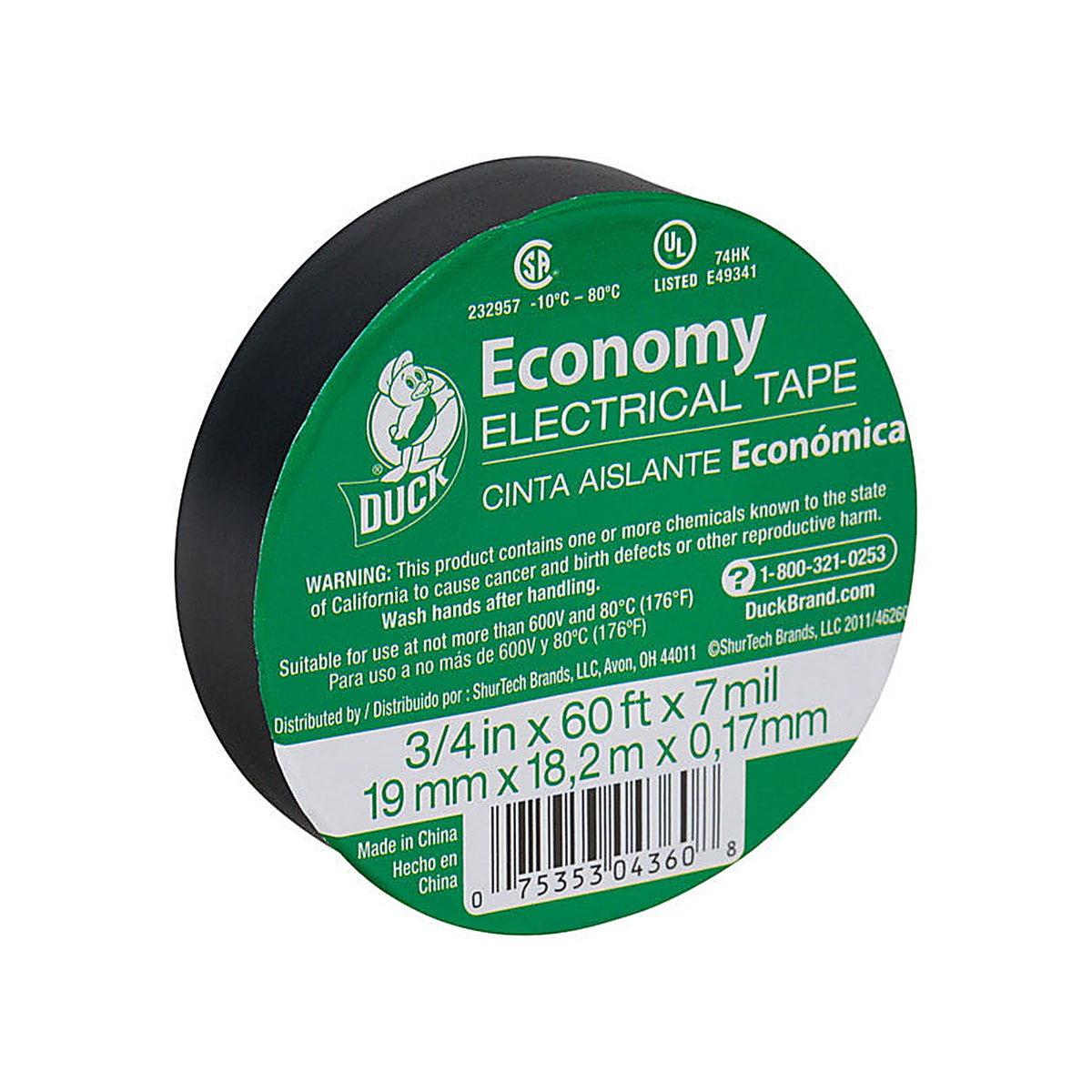 Duck - 299006 - 3/4 in. W x 60 ft. L Black Vinyl Electrical Tape