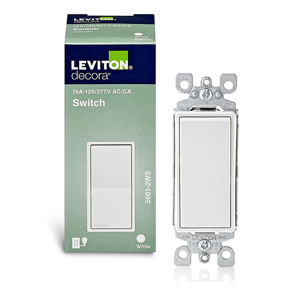 Leviton - 05601-2WS - 15 amps Single Pole Rocker AC Quiet Switch White - 1/Pack