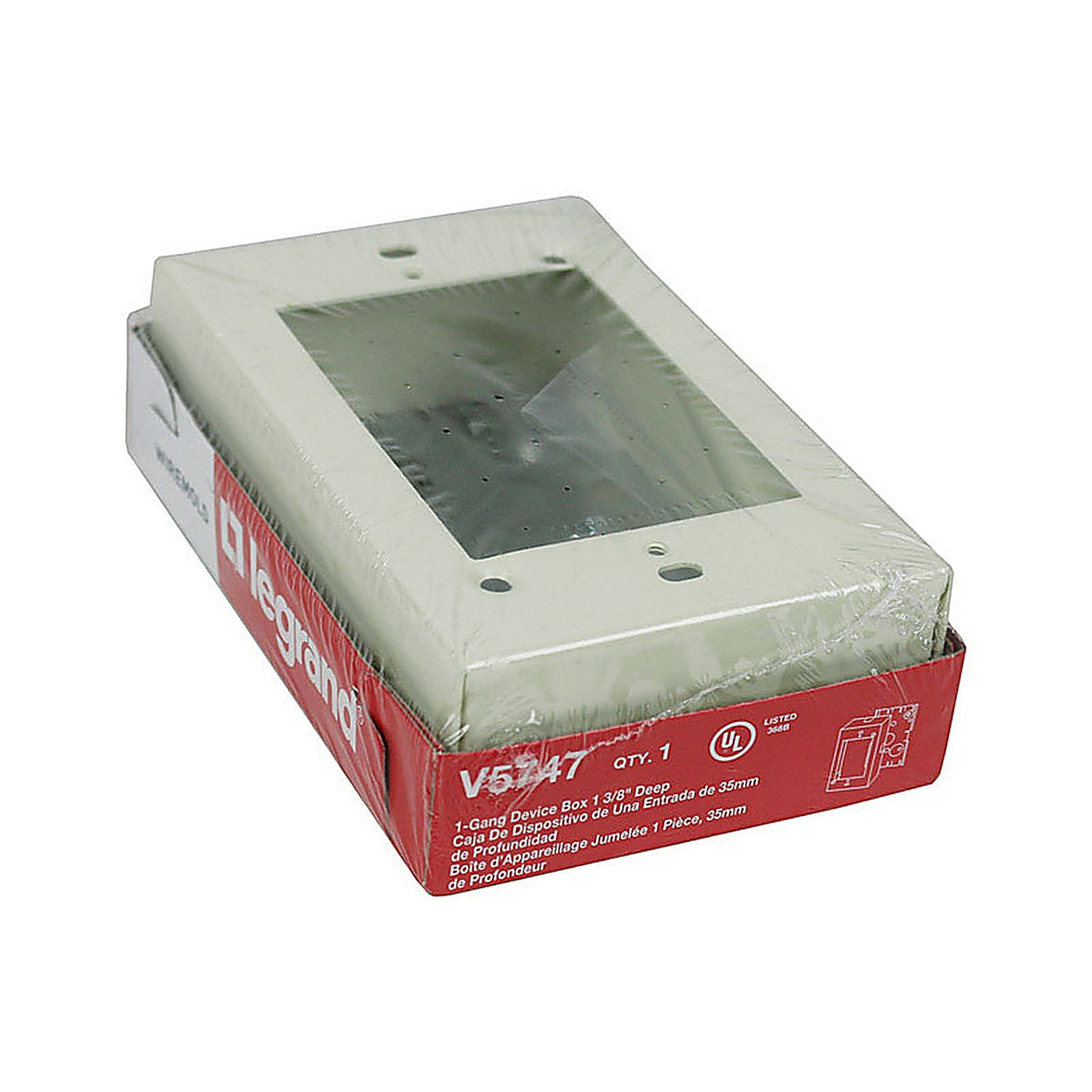 Legrand - V5747 - Wiremold 4-3/4 in. Rectangle Steel 1 gang Outlet Box Ivory