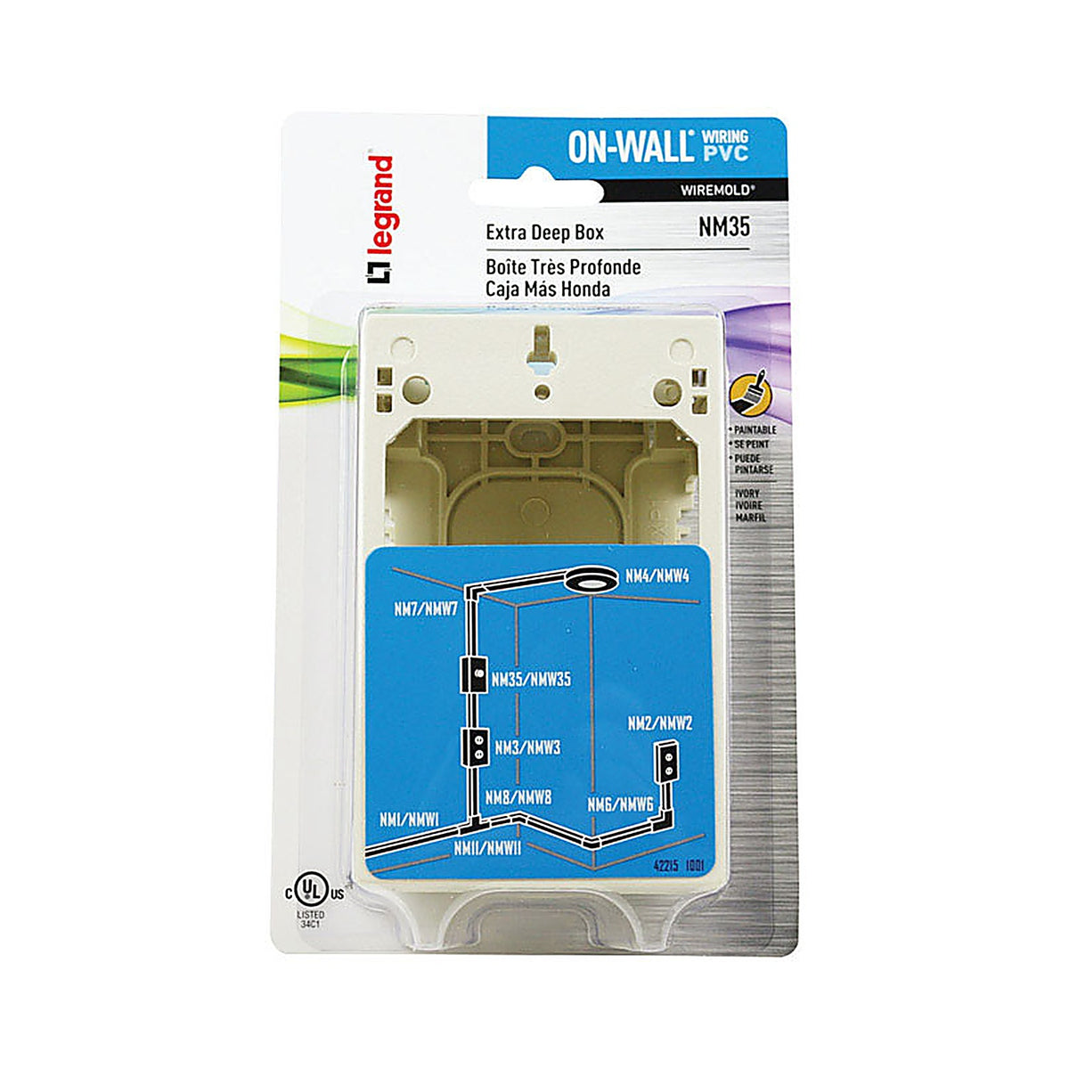 Legrand - NM35 - Wiremold 7-13/16 in. Rectangle Plastic Outlet Box Ivory