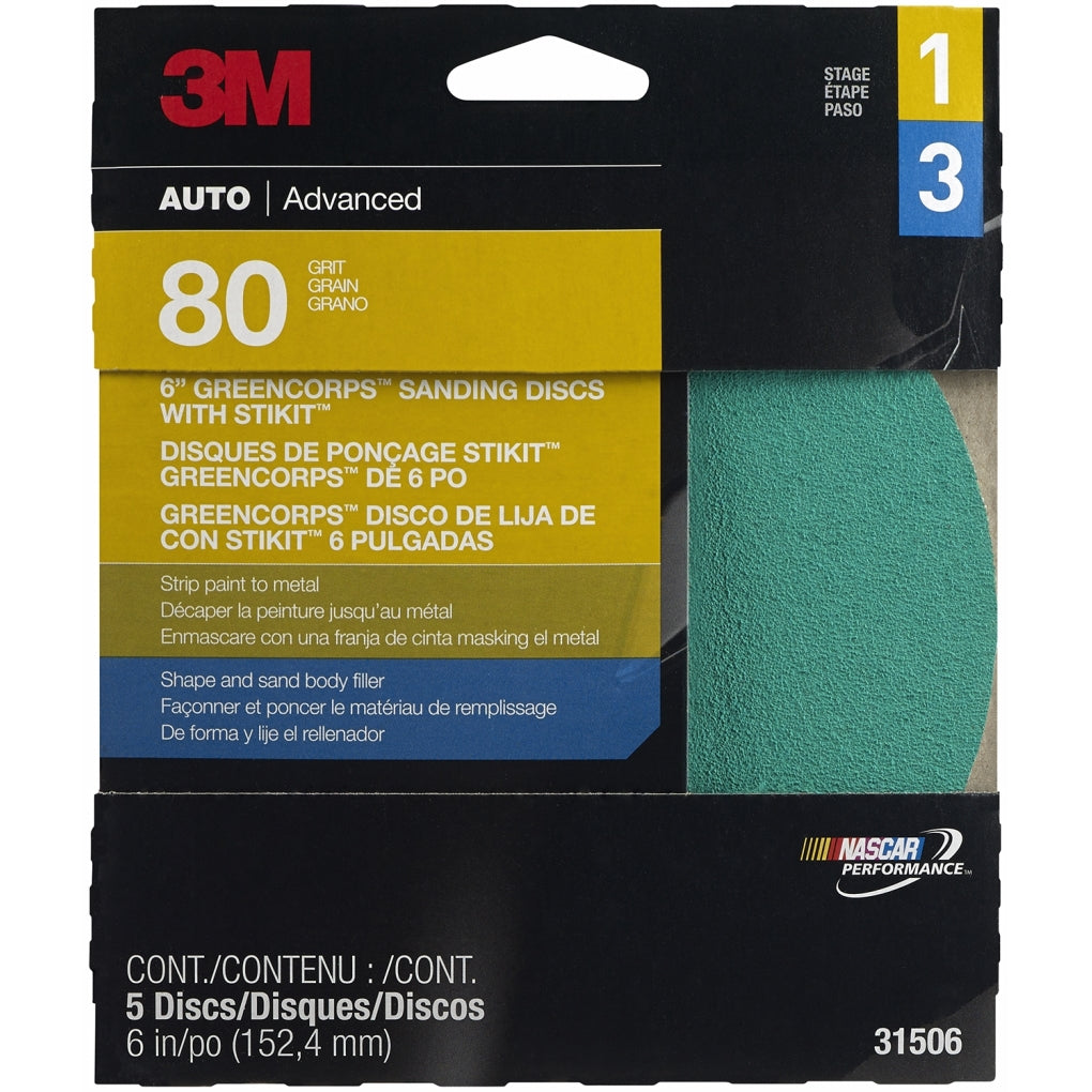 3M - 31506 - Stikit Green Corps Disc, 6 in, 80 grit