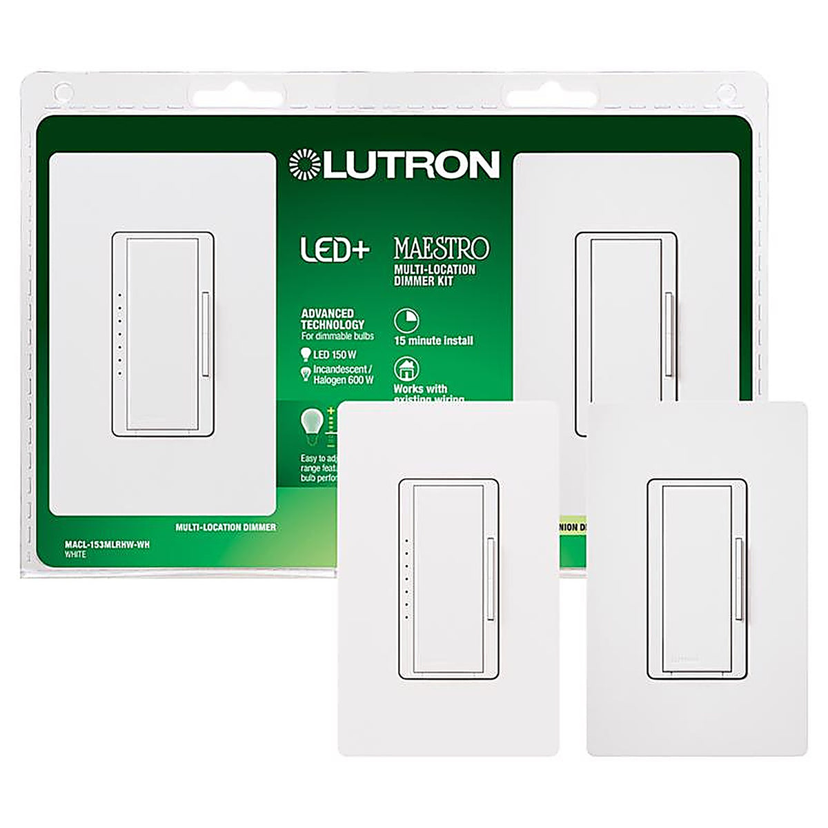 Lutron - MACL-153M-RHW-W - Maestro White 150 watt 3-Way Dimmer Switch - 1/Pack