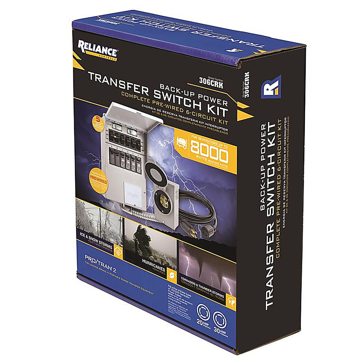 Reliance - 306CRK - 30 amps 240 volt 2 space 6 circuits Surface Mount Generator Power Transfer Kit