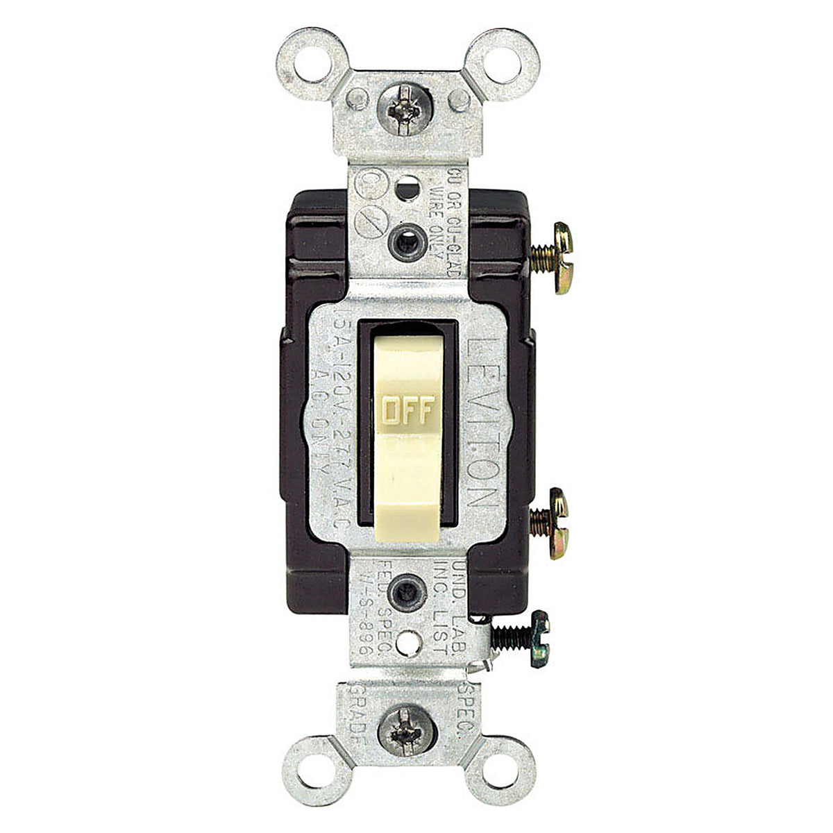 Leviton - C21-05501-LHI - Commercial Illuminated 15 amps Toggle Switch Ivory - 1/Pack