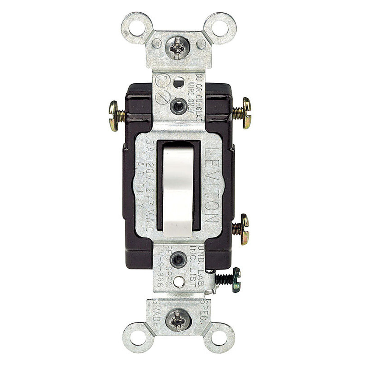 Leviton - C22-05503-LHW - 15 amps Single Pole Toggle AC Quiet Switch White - 1/Pack