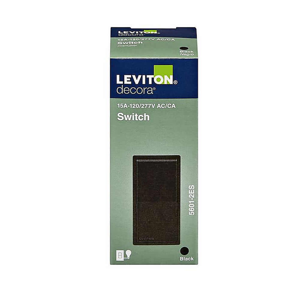 Leviton - 05601-2ES - Decora 15 amps Single Pole Rocker AC Quiet Switch Black - 1/Pack