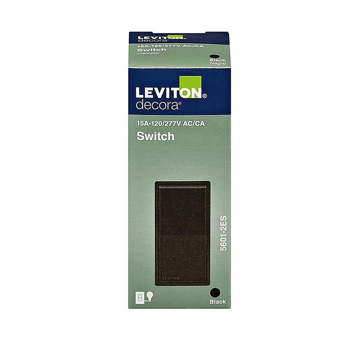 Leviton - 05601-2ES - Decora 15 amps Single Pole Rocker AC Quiet Switch Black - 1/Pack
