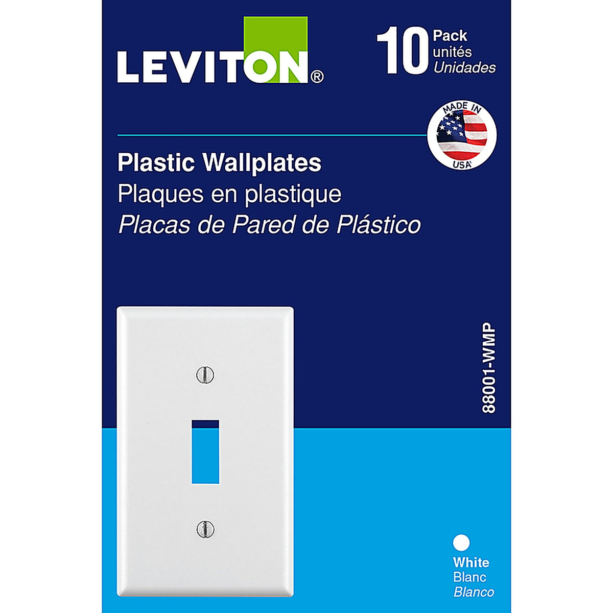 Leviton - 88001-WMP - White 1 gang Thermoset Plastic Toggle Wall Plate 10/pc.
