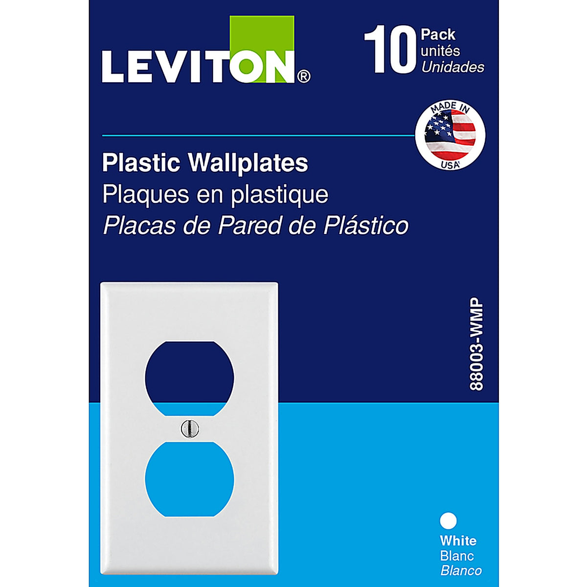 Leviton - 88003-WMP - White 1 gang Thermoset Plastic Duplex Outlet Wall Plate 10/pc.
