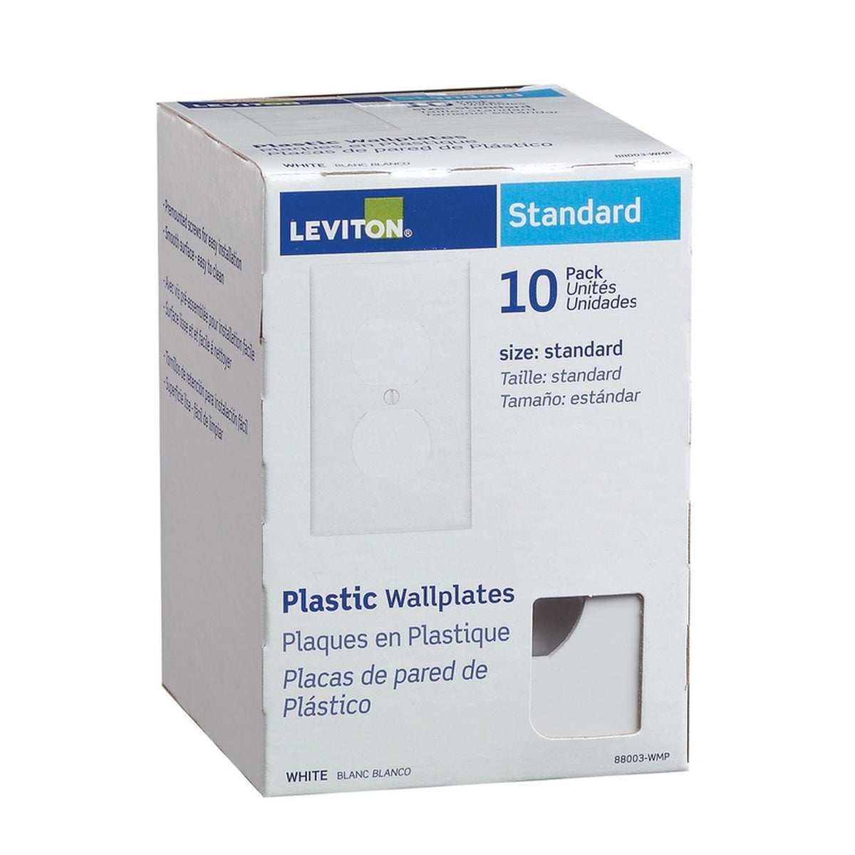 Leviton - 88003-WMP - White 1 gang Thermoset Plastic Duplex Outlet Wall Plate 10/pc.