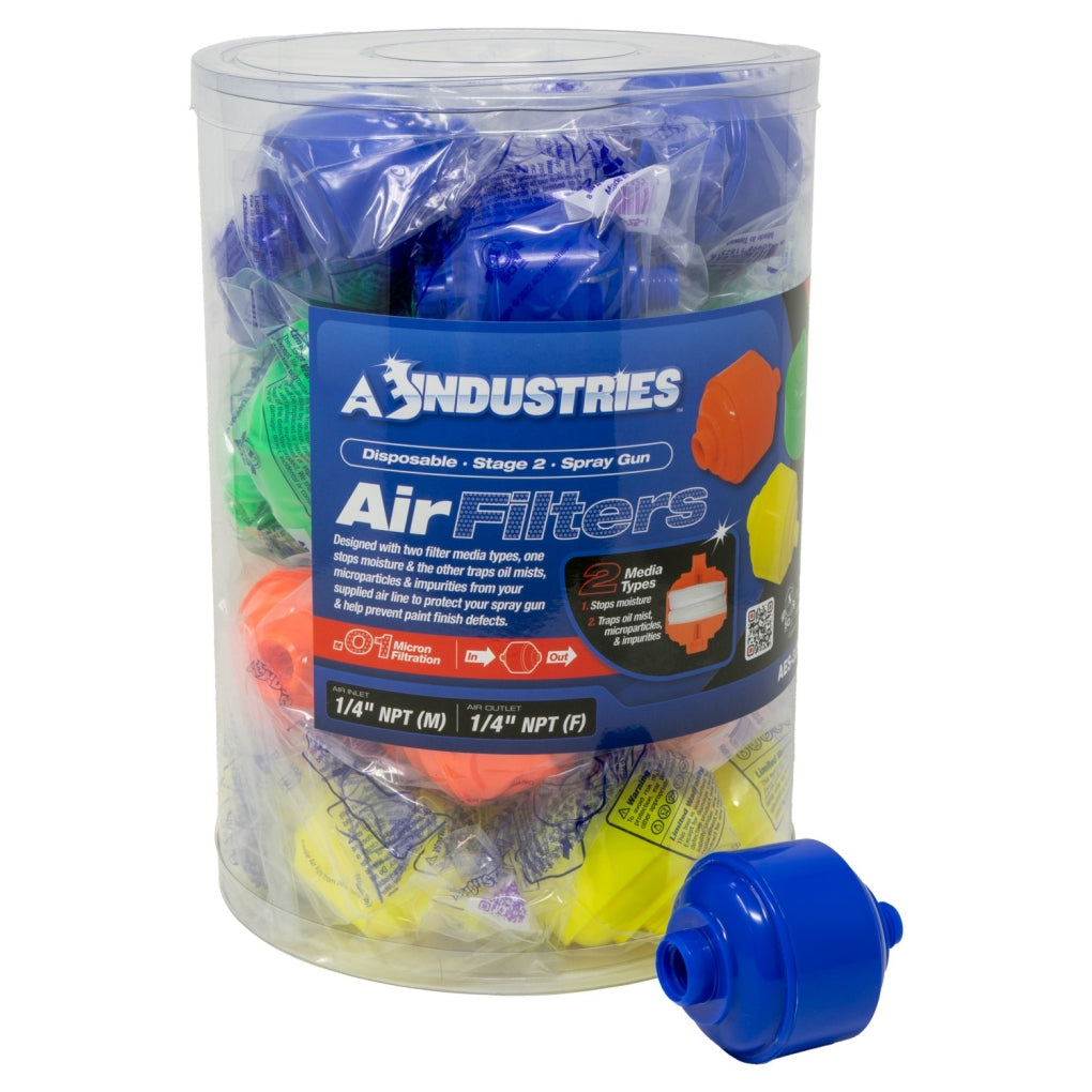 AES|323|25 Disposable Spray Gun Air Filter, 1/4 in MNPT Inlet, 1/4 in FNPT Outlet Port, 125 psi