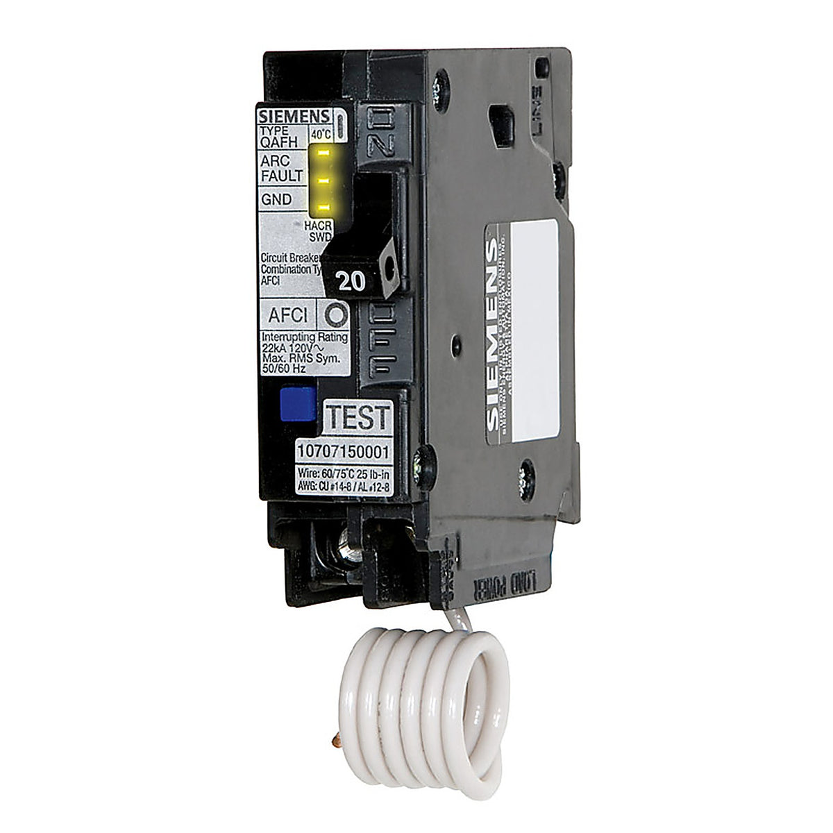 Siemens - QA120AFC - 20 amps Arc Fault/Single Pole 1 Circuit Breaker