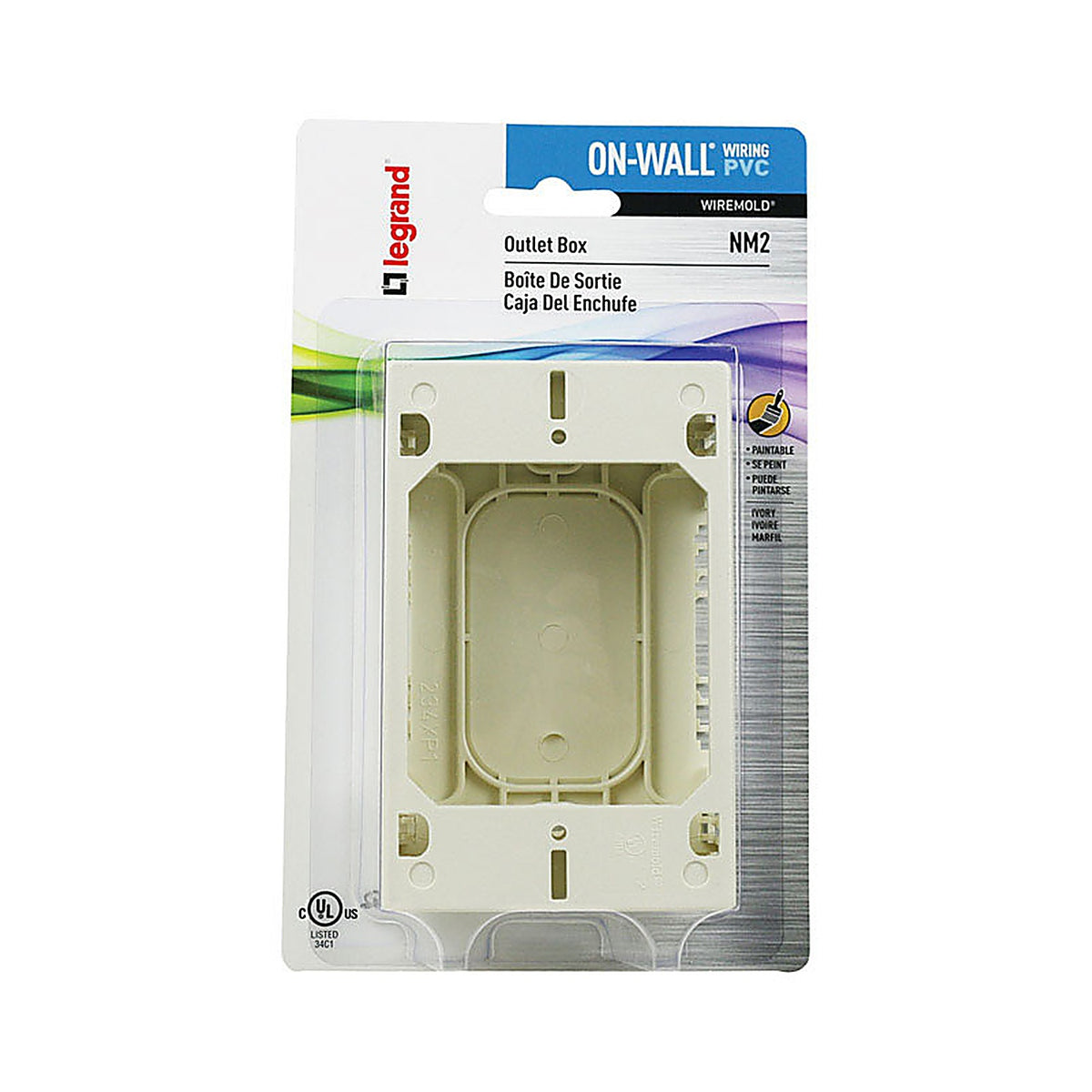Legrand - NM2 - Wiremold 1.6 in. Rectangle Plastic 1 gang Outlet Box Ivory