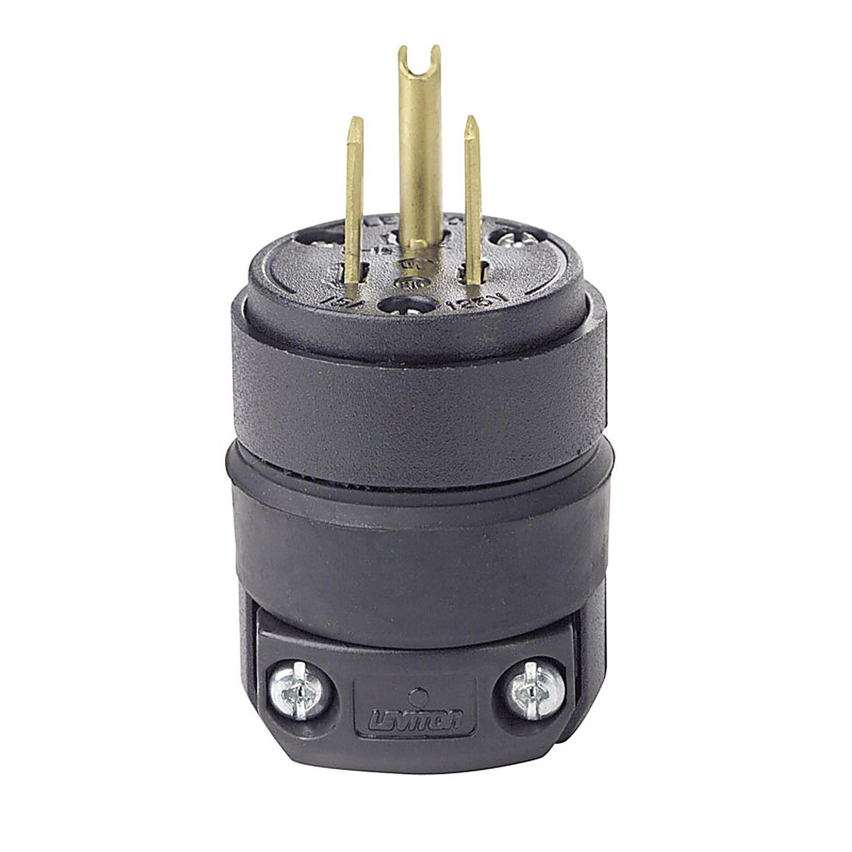 Leviton - C20-515PR-000 - Residential Rubber Ground/Straight Blade Plug 5-15P 18-12 AWG 2 Pole 3 Wire Carded