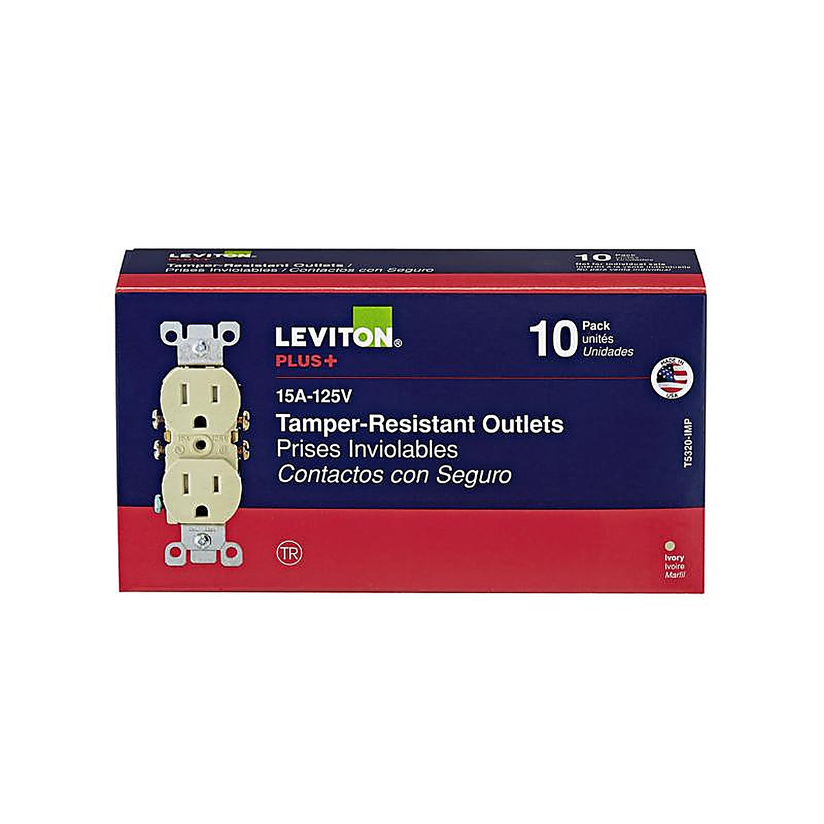 Leviton - T5320-IMP - 15 amps 125 volt Duplex Ivory Outlet 5-15R - 10/Pack