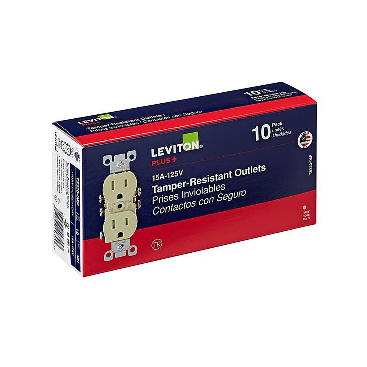 Leviton - T5320-IMP - 15 amps 125 volt Duplex Ivory Outlet 5-15R - 10/Pack