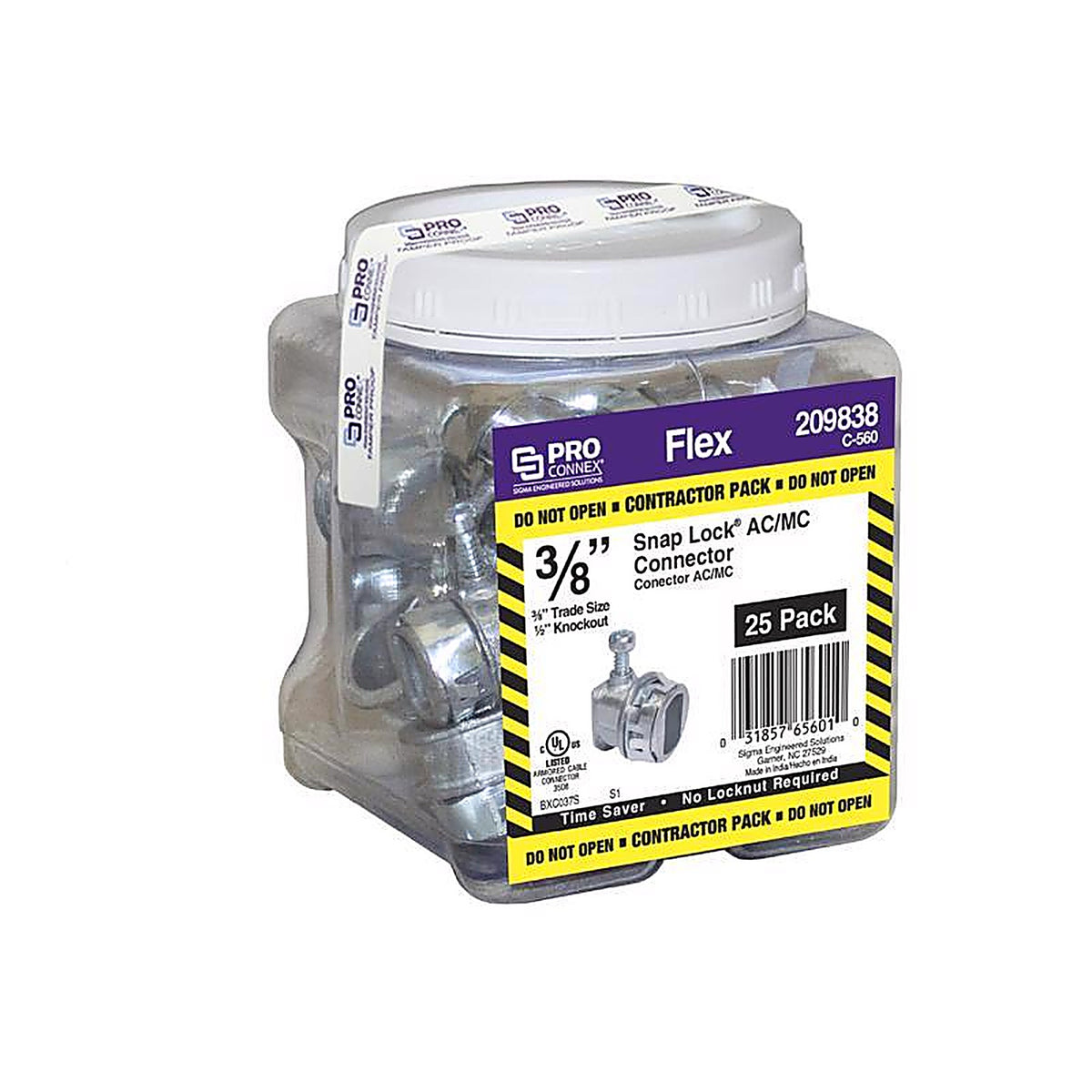 Sigma Electric - C-560 - Snap Lock 3/8 in. D Die-Cast Zinc Flex Connector For AC and MC 25 pk