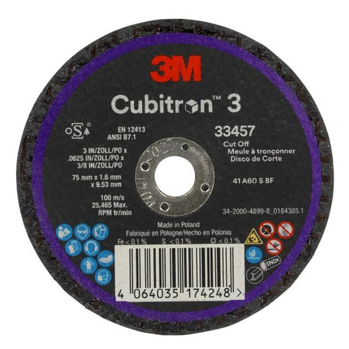 3M|33457|Cubitron 3 Cut-Off Wheel, 75mm x 1.6mm x 9.53mm, 5 EA/PK