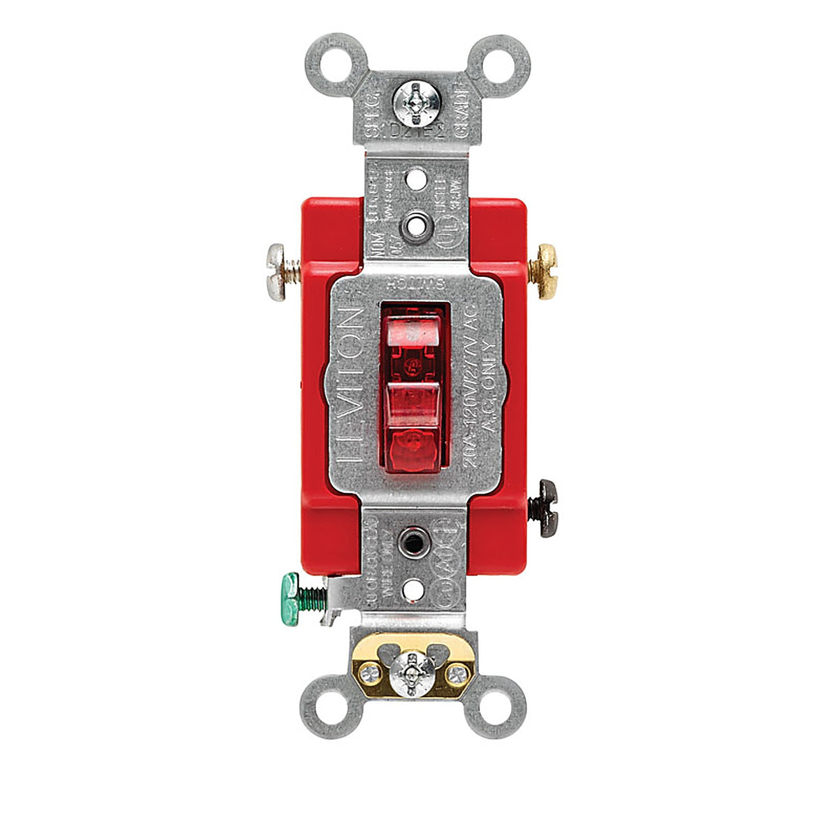 Leviton - 01221-PLR - Industrial 20 amps Toggle Switch Red 1 pk