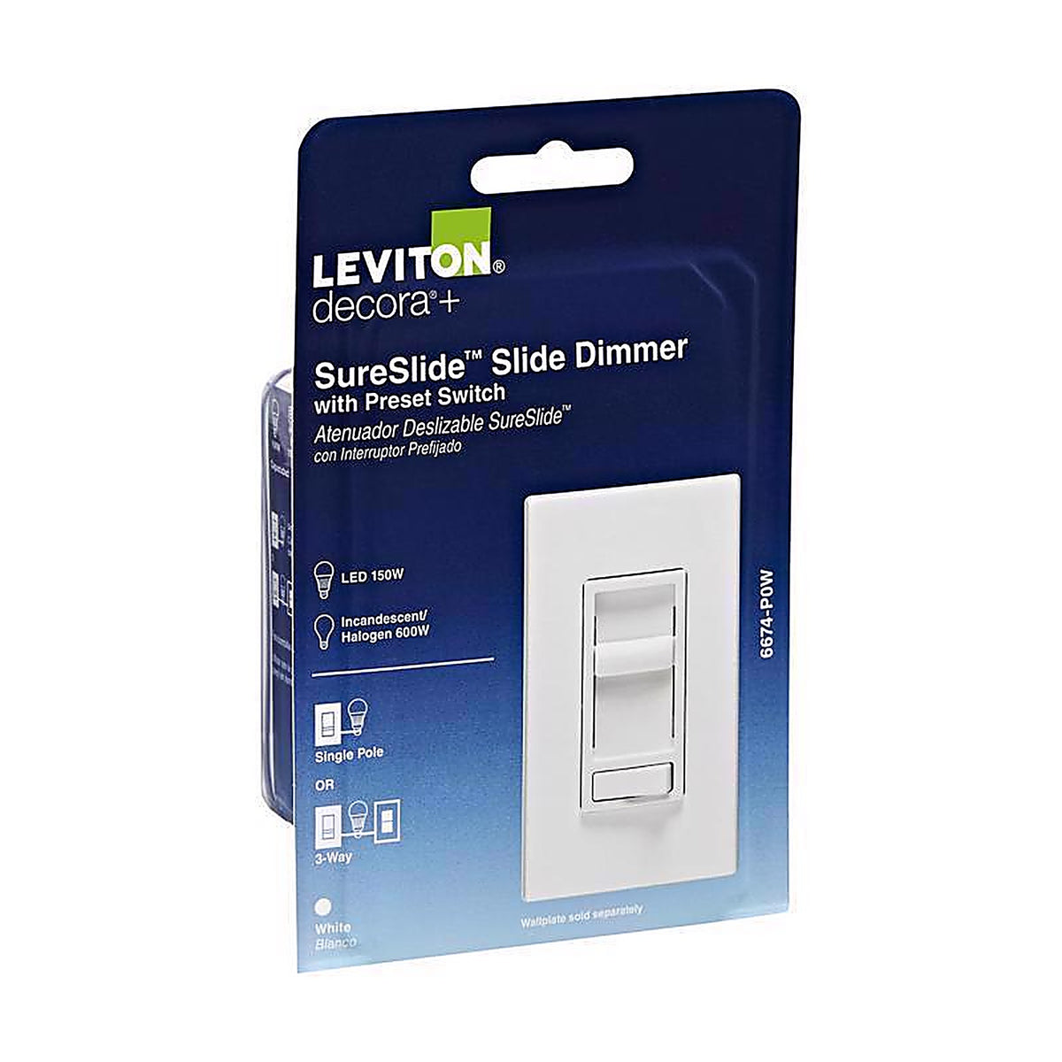 Leviton - R62-06674-P0W - SureSlide White 600 watt Preset Slide Dimmer Switch - 1/Pack