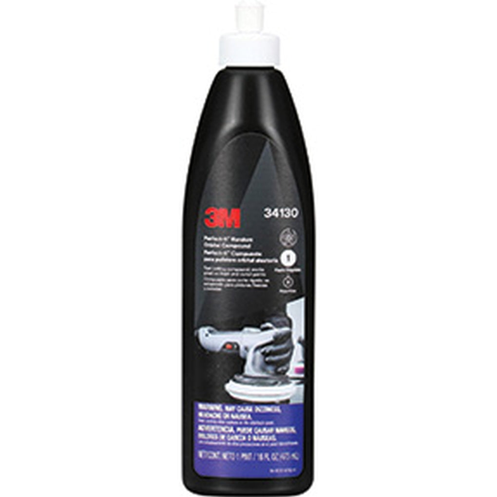 3M|34130|Perfect-It Random Orbital Compound, 1 pt Bottle, Liquid, White