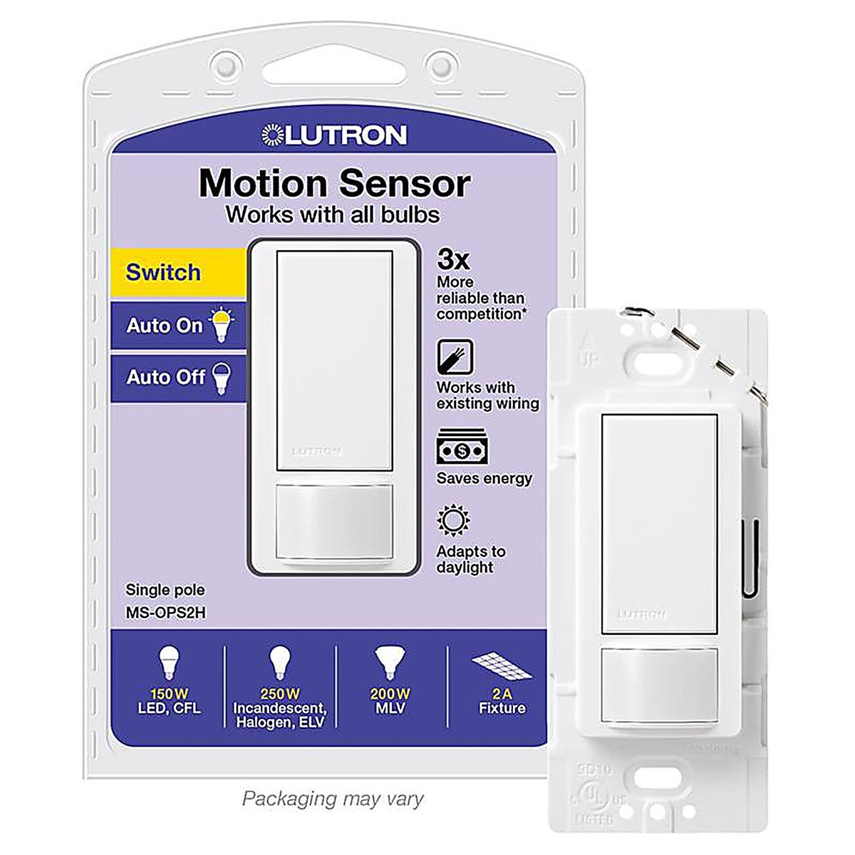 Lutron - MS-OPS2H-WH - Maestro Occupancy Single pole Motion Sensor Switch White - 1/Pack