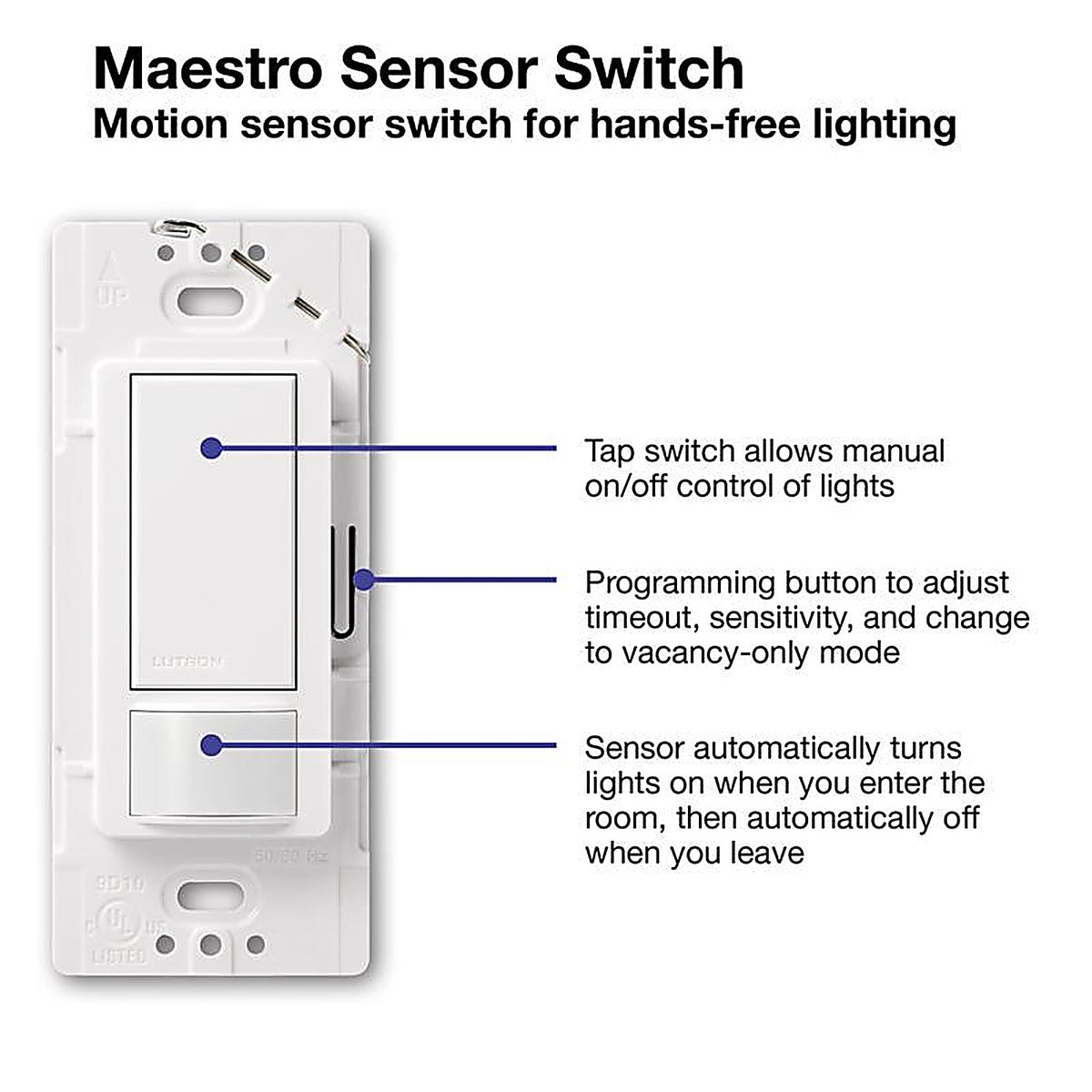 Lutron - MS-OPS2H-WH - Maestro Occupancy Single pole Motion Sensor Switch White - 1/Pack