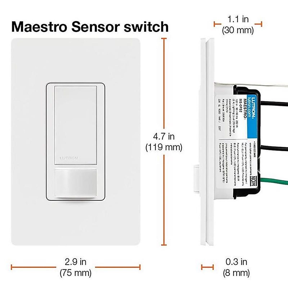 Lutron - MS-OPS2H-IV - Maestro Occupancy Single pole Motion Sensor Switch Ivory - 1/Pack