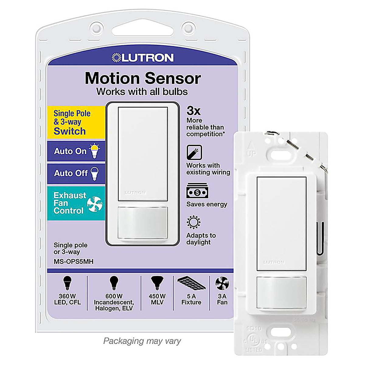 Lutron - MS-OPS5MH-WH - Maestro Occupancy Single pole Motion Sensor Triple Combination Switch White - 1/Pack