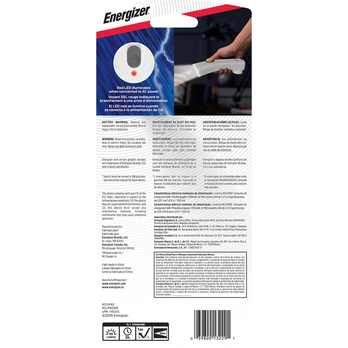 Energizer - RCL1FN2WR - 40 lumens White LED Rechargeable Flashlight