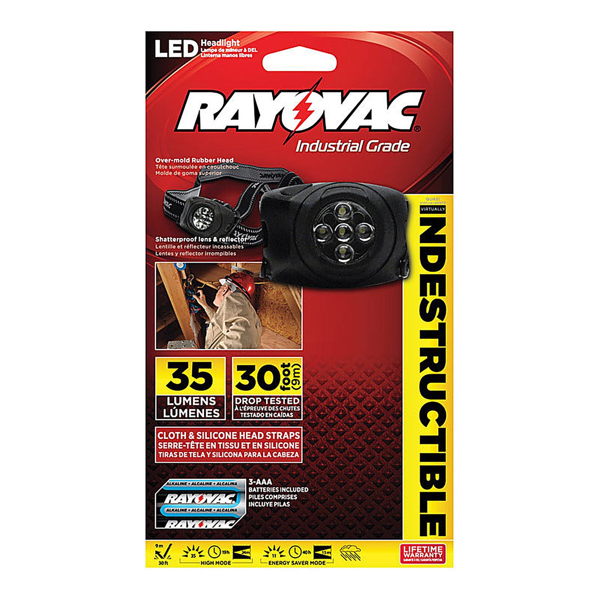Rayovac - DIYHL3AAA-BTA - Workhorse Pro 35 lumens Black LED Headlight AAA Battery
