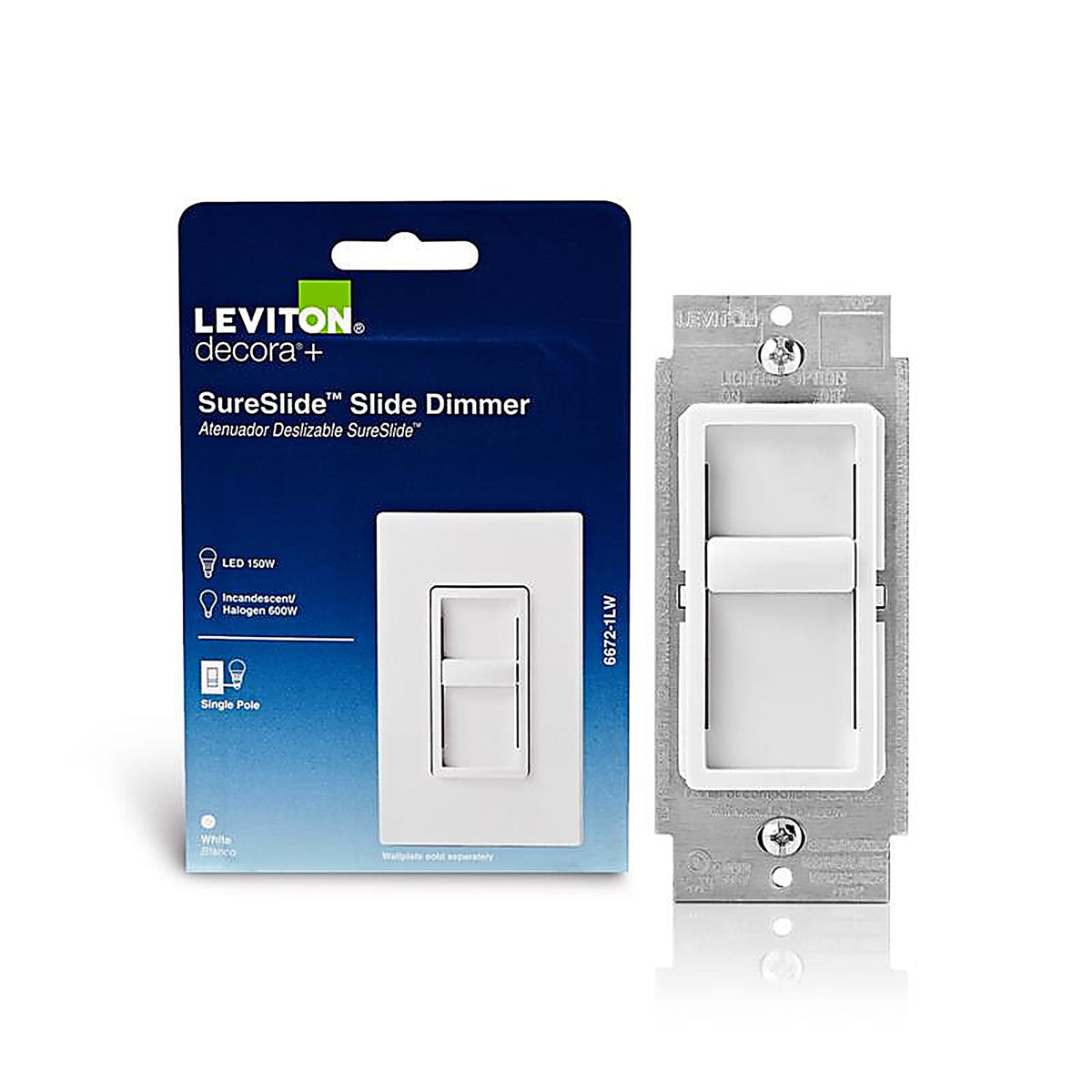 Leviton - C22-06672-1LW - Decora SureSlide White 600 watt Slide Dimmer Switch - 1/Pack