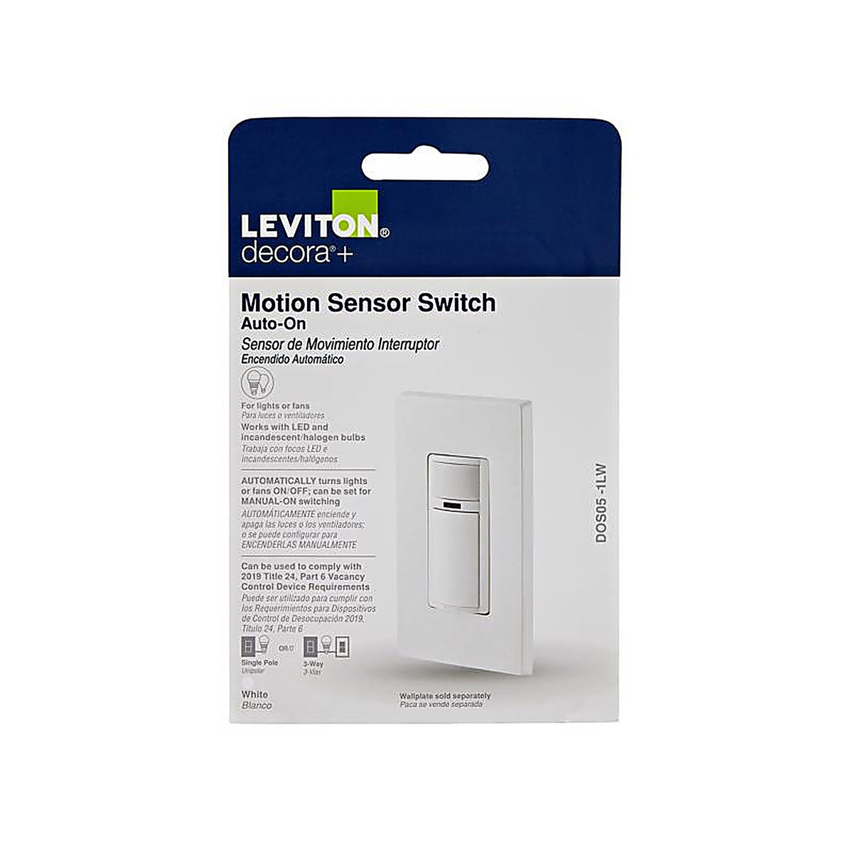 Leviton - DOS05-1LW - Decora Single Pole or 3-way Motion Sensor Switch White 1 pk