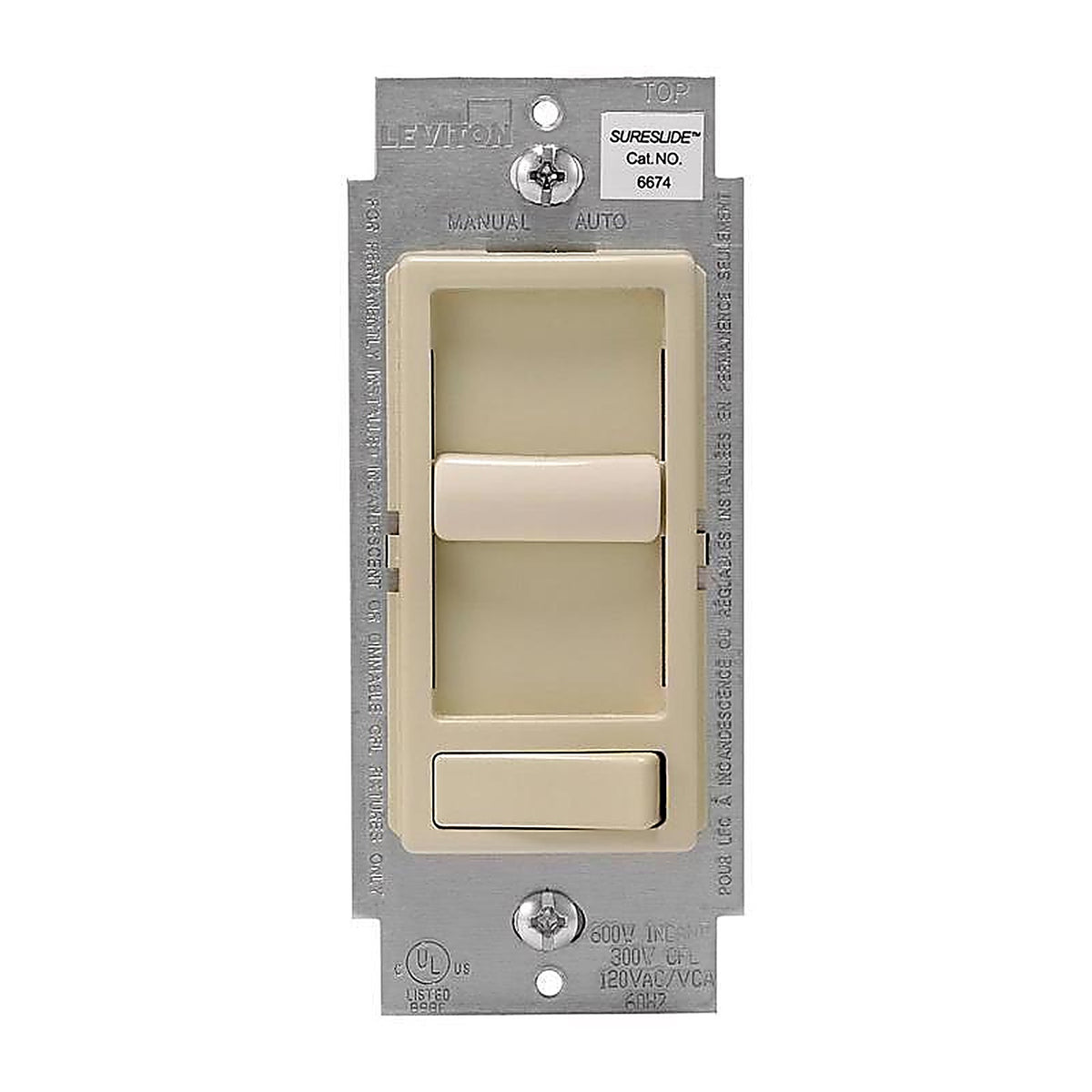 Leviton - R61-06674-P0I - SureSlide Ivory 600 watt Preset Slide Dimmer Switch - 1/Pack