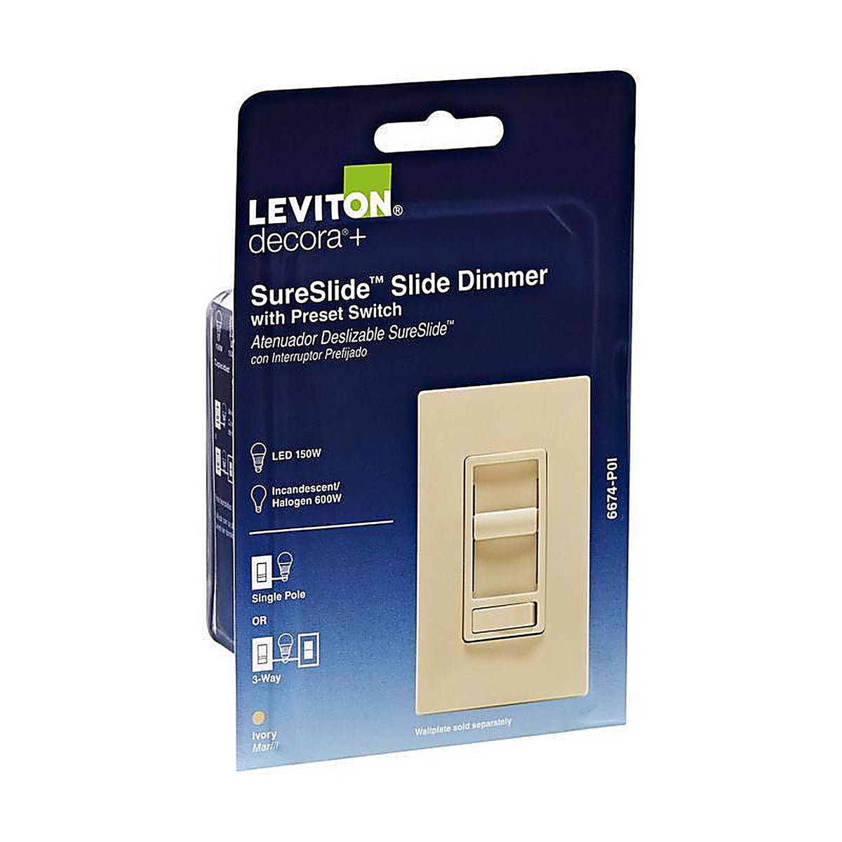 Leviton - R61-06674-P0I - SureSlide Ivory 600 watt Preset Slide Dimmer Switch - 1/Pack