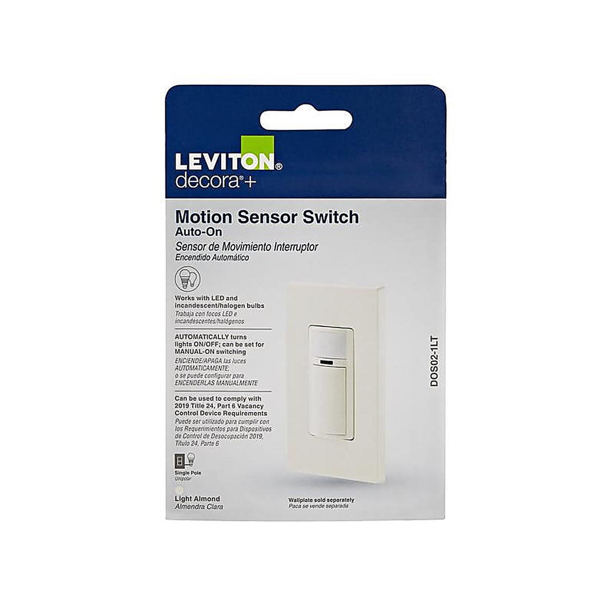 Leviton - DOS02-1LT - Decora 2.5 amps Single Pole Motion Sensor Switch Light Almond - 1/Pack
