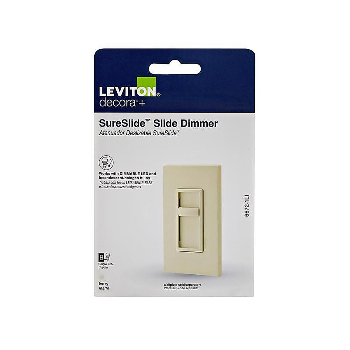 Leviton - C21-06672-1LI - Decora SureSlide Ivory 600 watt Slide Dimmer Switch - 1/Pack