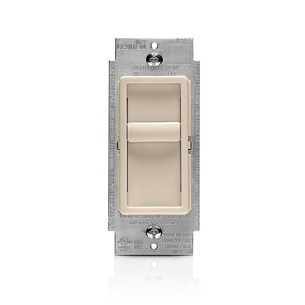 Leviton - C28-06672-1LT - Decora SureSlide Light Almond 600 watt Slide Dimmer Switch - 1/Pack