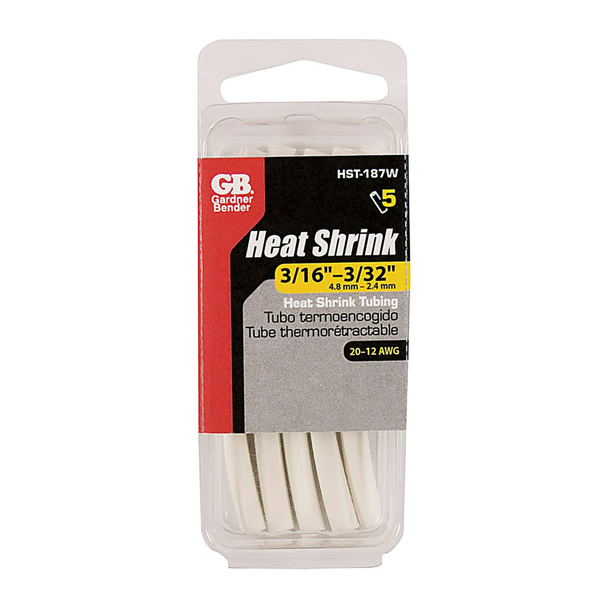 Gardner Bender - HST-187W - 3/16 in. Dia. Heat Shrink Tubing White - 5/Pack