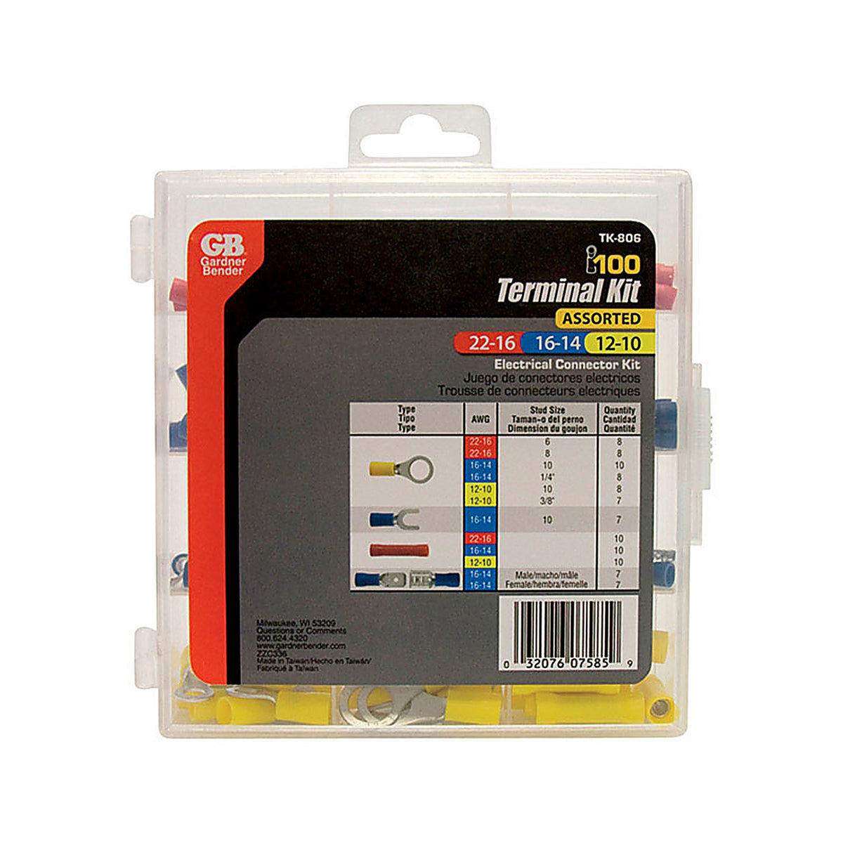 Gardner Bender - TK-806 - 22-10 Ga. Insulated Wire Terminal Kit with Reusable Case Assorted - 100/Pack