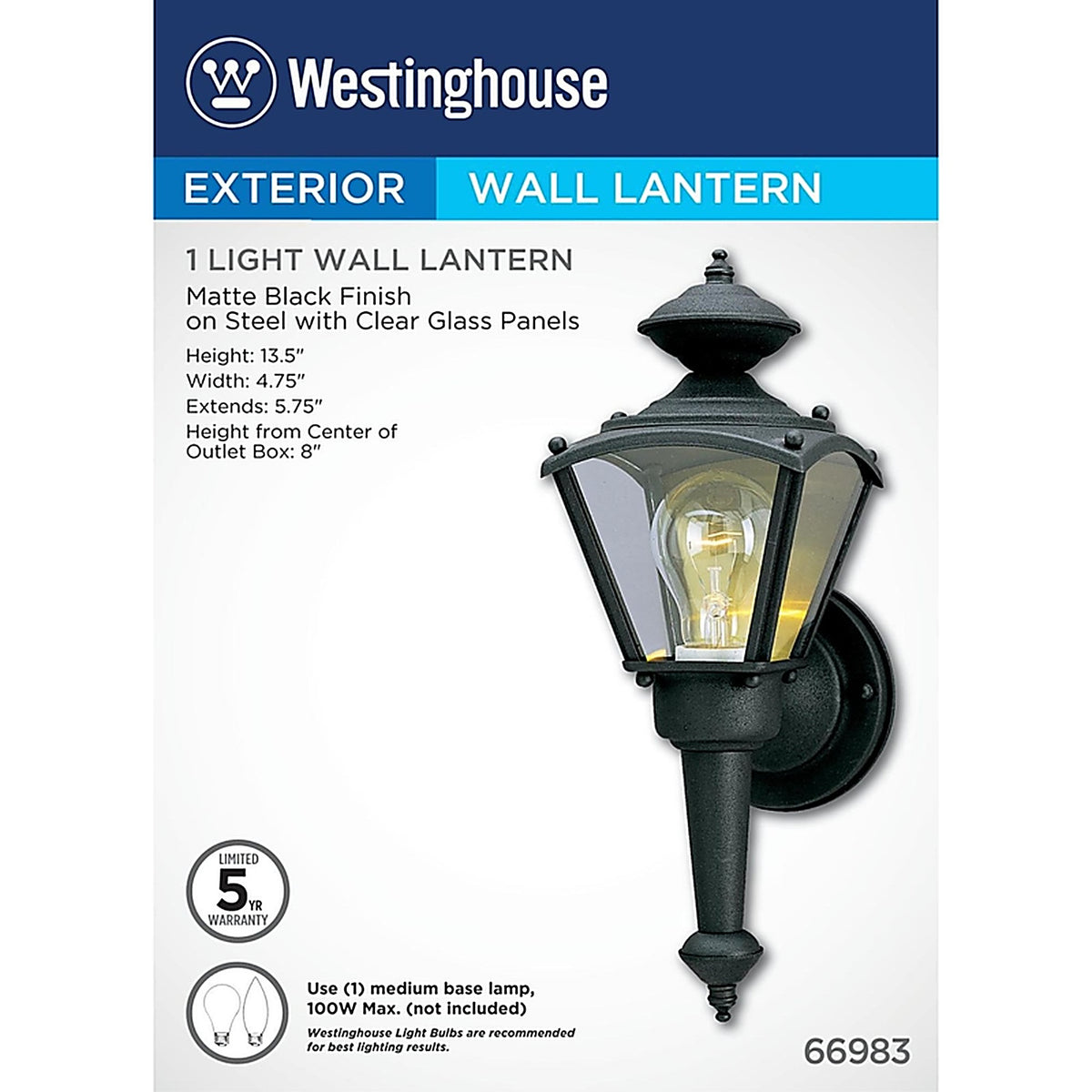 Westinghouse - 66983 - 1-Light Matte Black Wall Sconce
