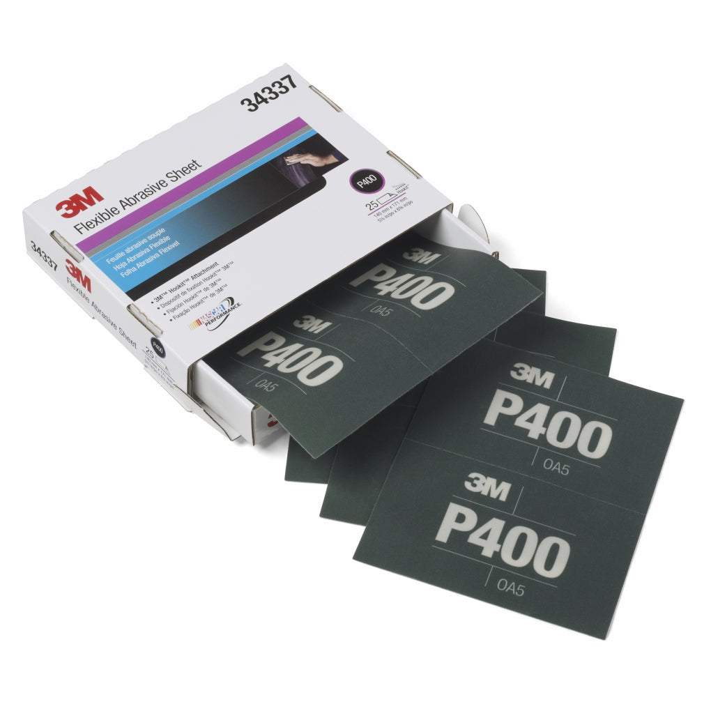 3M - 34337 - Flexible Abrasive Hookit Sheet, 5.5 in x 6.8 in, P400, 25/box