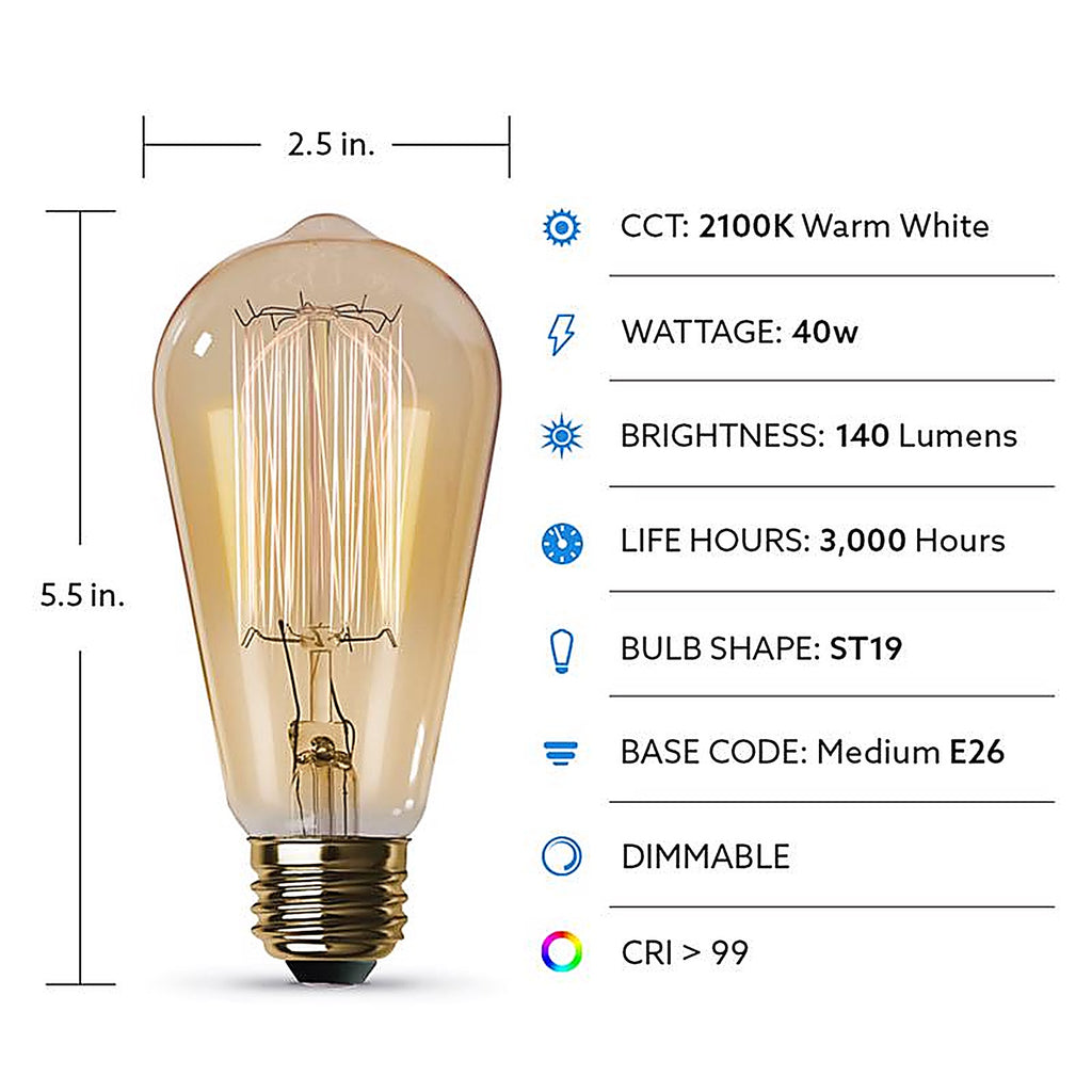 Feit - 40ST19 - The Original 40 W ST19 Vintage Incandescent Bulb E26 (Medium) Soft White 1 pk