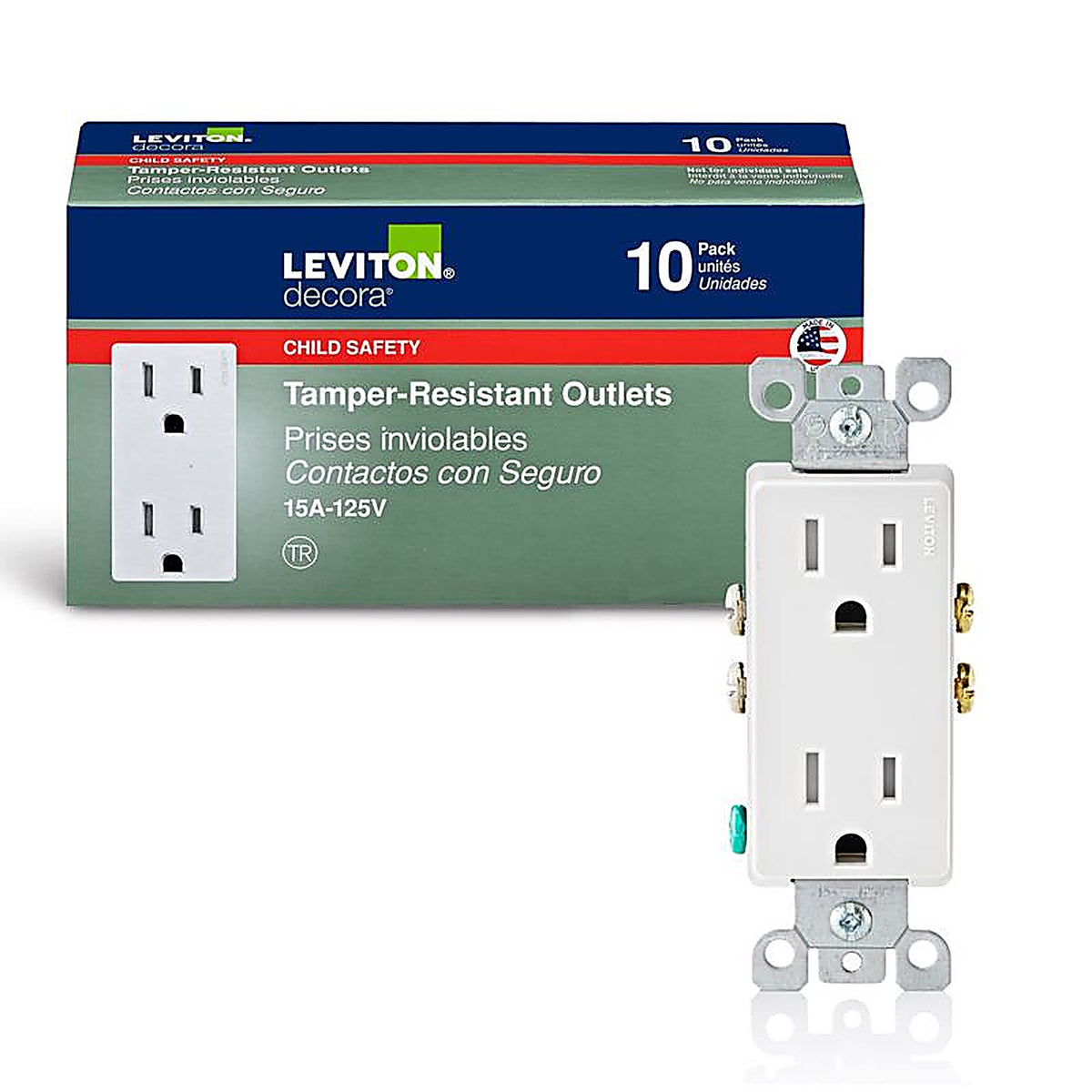 Leviton - T5325-WMP - Decora 15 amps 125 volt Duplex White Outlet 5-15R - 10/Pack