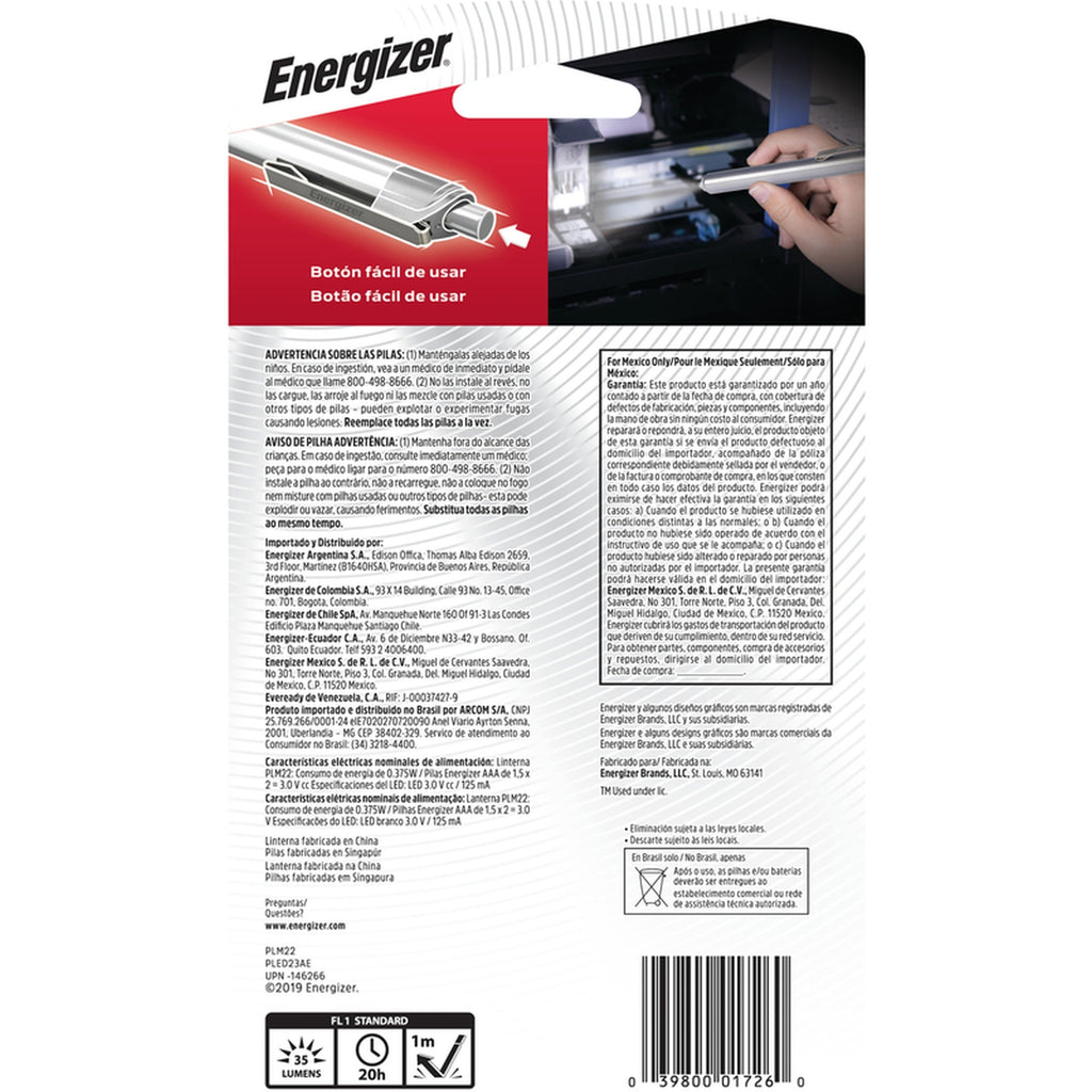 Energizer - PLED23AEH - 35 lumens Gray LED Pen Light AAA Battery