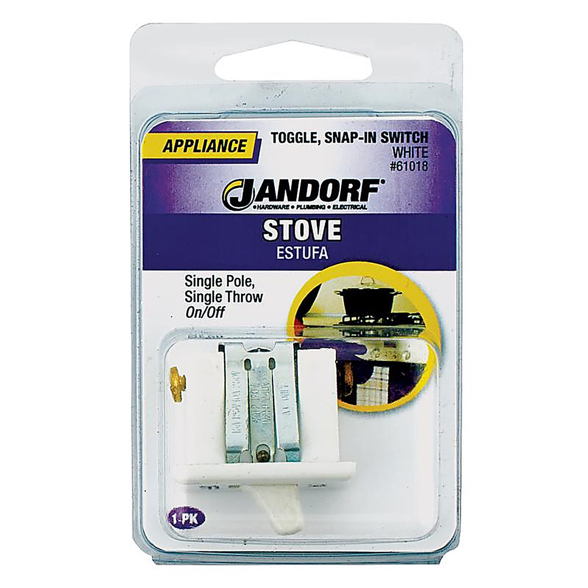 Jandorf - 61018 - 20 amps Single Pole Snap-In Toggle Appliance Switch White - 1/Pack